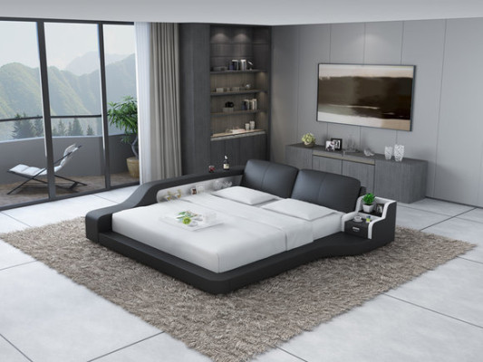 Doppel Luxus Design Leder Bett Polster Betten mit USB Hotel Multifunktion