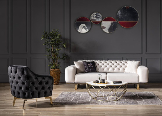 Dreisitzer Chesterfield Sofa 3 Sitz Sofas Weiß Stoff Wohnzimmer Luxus