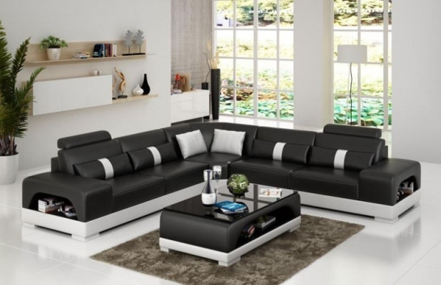 Ecksofa Garnitur Polster Couch Sofa Wohnlandschaft Sitz Eck Textil Leder