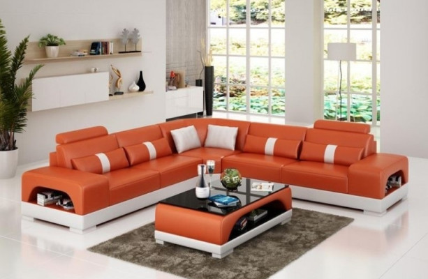 Ecksofa Garnitur Polster Couch Sofa Wohnlandschaft Sitz Eck Textil Leder