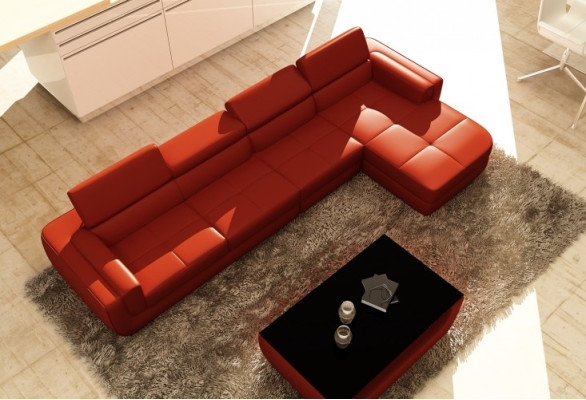 Ecksofa Ledersofa Wohnlandschaft L Form Sofa Couch Polster Sitz Ecke Tettau Rot