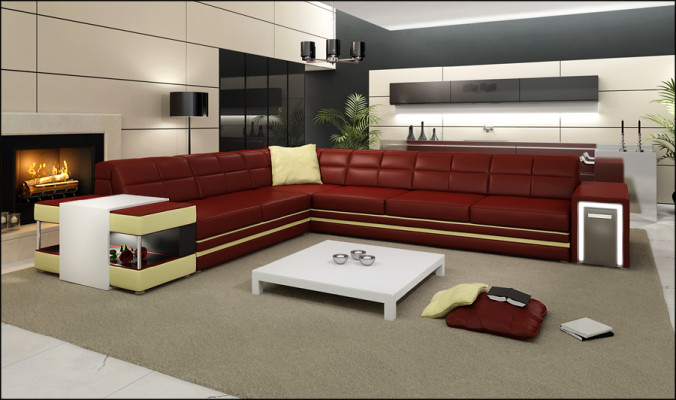 Ecksofa Sofa Couch Polster Leder Wohnlandschaft Ecke Garnitur L Ledersofa 3026