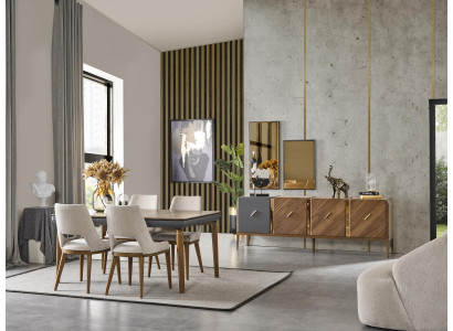 Garnitur Essgruppe Esszimmer Esstisch Luxus Stühle Essecke 6tlg Braun