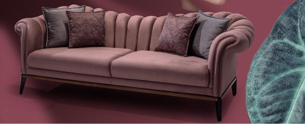 Italienischer Stil 2 Sitzer Wohnzimmer Couch Sofa Polster Sitz Textil Rosa Neu