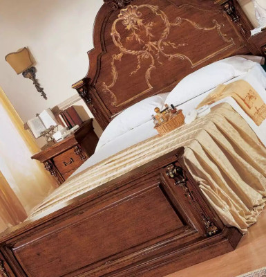 Klassisches Braunes Schlafzimmer Set Bett 2x Nachttische Kommode Set 5tlg