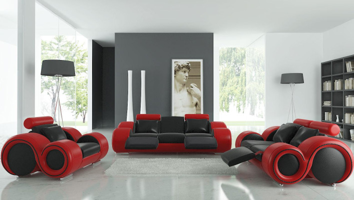 Ledersofa Couch Wohnlandschaft 3+2+1 Sitzer Garnitur Design Modern Sofa A1163D