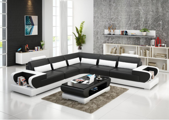 Ledersofa Couch Wohnlandschaft Eck Garnitur Design Modern Sofa mit USB Ecksofa