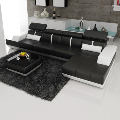 Ledersofa L-Form Couch Wohnlandschaft Ecksofa Garnitur Design Modern Sofa USB Eu