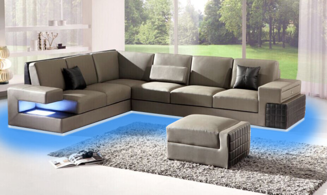 Modern Ecksofa+ USB Polster Sitz Leder Design Sofa Garnitur Wohnlandschaft Neu