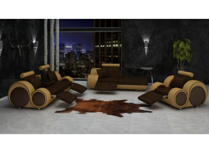Sofa Garnitur Leder & Textil Stoff Couch Sofagarnitur 3+Chaise+1 Wohnlandschaft