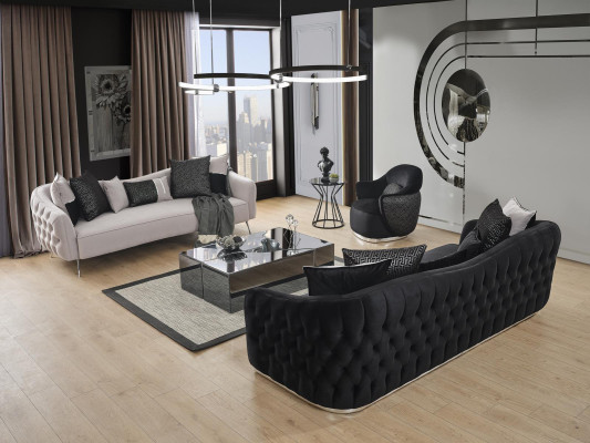Viersitzer Sofa 4 Sitzer Sofas Modern Design Stoff Polyester Schwarz