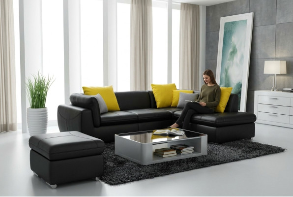 Ledersofa Couch Wohnlandschaft Ecksofa Eck Garnitur Design Modern Sofa F_3014C