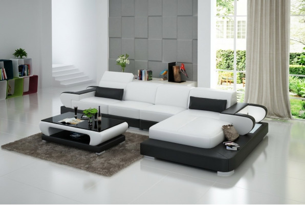 Ledersofa Couch Wohnlandschaft Ecksofa Eck Garnitur Design Modern Sofa G8002C