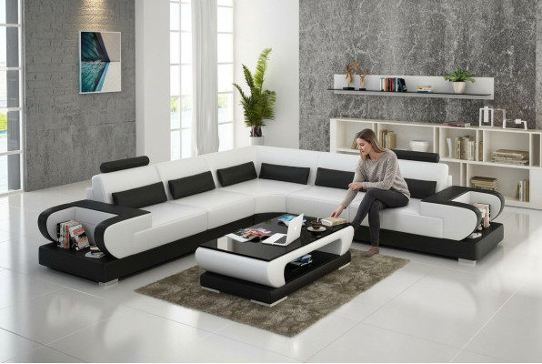 Ledersofa Couch Wohnlandschaft Ecksofa Eck Garnitur Design Modern Sofa G8003B