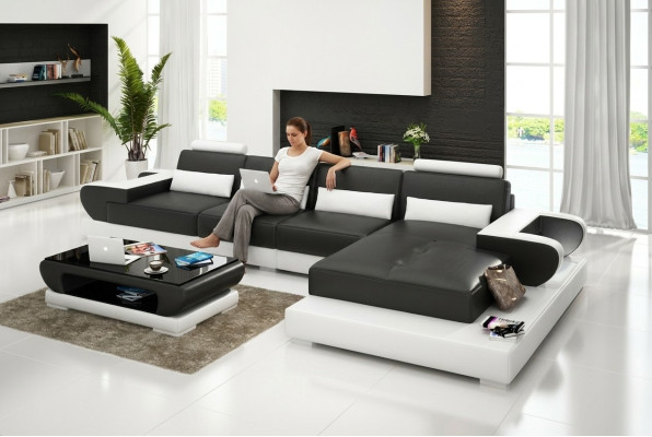 Ledersofa Couch Wohnlandschaft Ecksofa Eck Garnitur Design Modern Sofa G8003C