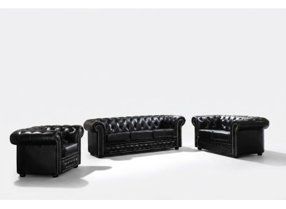 Chesterfield Ledersofa Sofa Couch Polster Sitz Set Polster Garnitur 3+2 Sitzer
