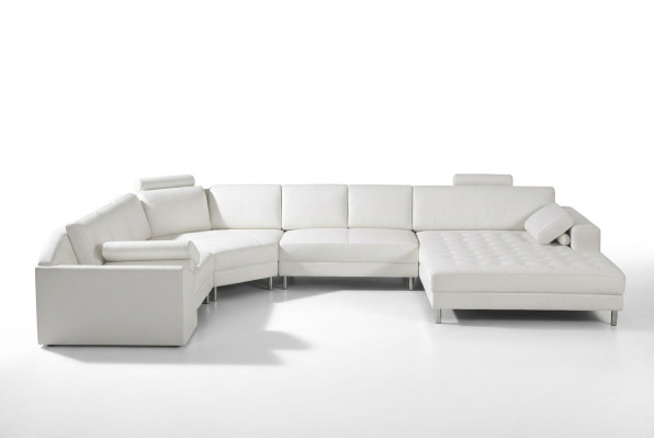 Moderne Wohnlandschaft mit Chesterfield Knöpfen Ledersofa Sofa Couch Polster