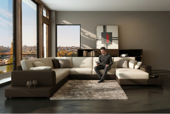 Ledersofa Couch Wohnlandschaft Ecksofa Eck Garnitur Design Dekor Modern