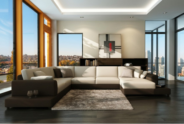 Ledersofa Couch Wohnlandschaft Ecksofa Eck Garnitur Design Dekor Modern