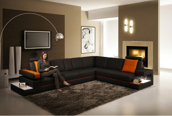 Ledersofa Couch Wohnlandschaft Ecksofa Eck Modern Garnitur Design Dekor