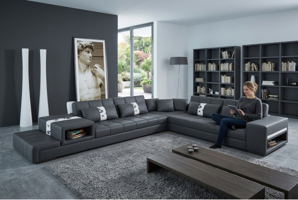 Ledersofa Couch Wohnlandschaft Ecksofa Eck Garnitur Design Sofa Modern