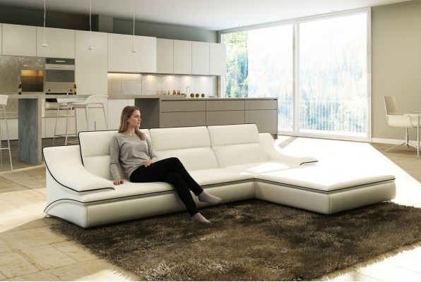 Ledersofa Couch Wohnlandschaft Ecksofa Eck Garnitur Design Modern Sofa A1160C