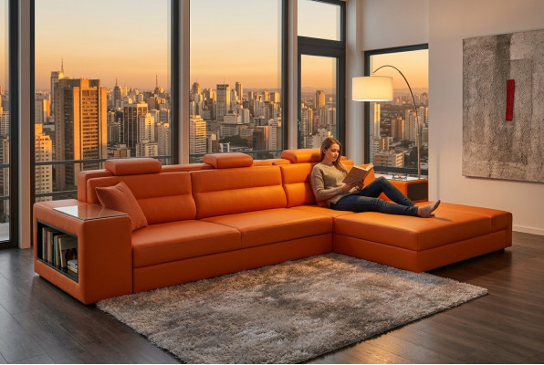 Ledersofa Couch Wohnlandschaft Ecksofa Eck Garnitur Design Modern Sofa B2006B