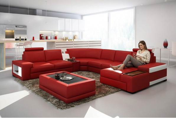 Ledersofa Couch Wohnlandschaft U-Form Design Modern Sofa 5103 Sofas