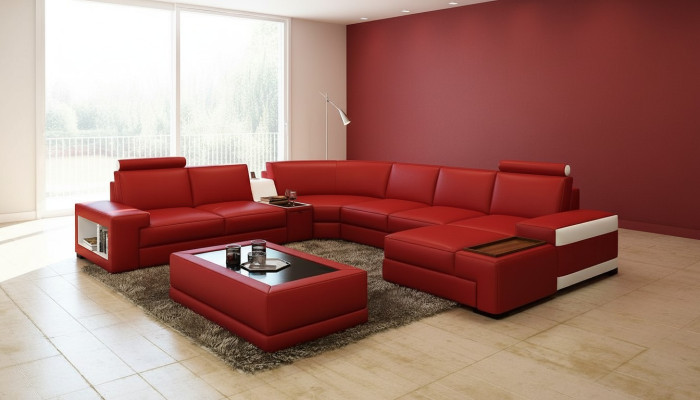 Ledersofa Couch Wohnlandschaft U-Form Design Modern Sofa 5103 Sofas