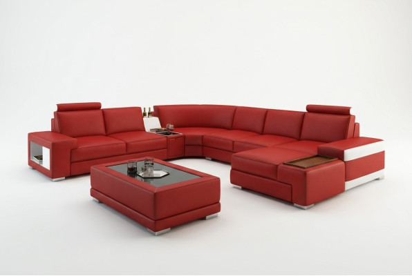 Ledersofa Couch Wohnlandschaft U-Form Design Modern Sofa 5103 Sofas