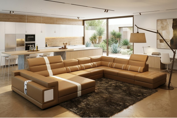 Luxus Wohnlandschaft Ecksofa Sofa Couch Polster Leder Sitz U Form