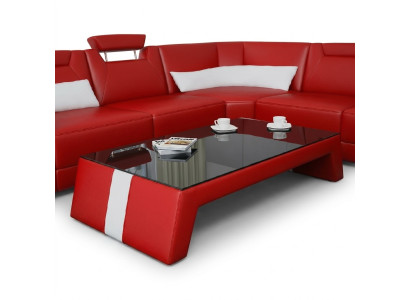Moderner Wohnzimmer Couchtisch Tisch Beistell Glas Polster Leder Tische
