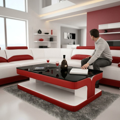 Sofatisch Design Wohnzimmer Leder Kaffee Glas Couch Polster Beistell