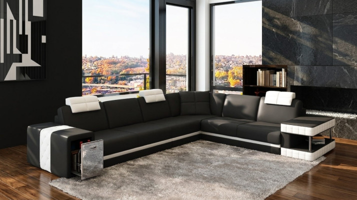 Ledersofa Sofa Couch Polster Ecke Sitz Eckgarnitur Wohnzimmer