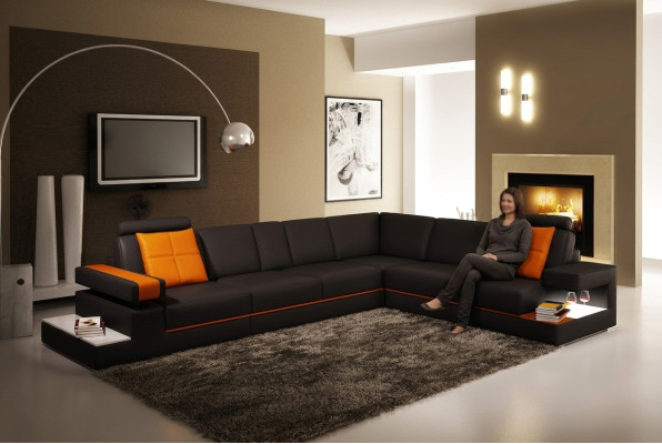 Moderne Wohnzimmer Ecksofa Couch Ledersofa mit Beleuchtung Sofa