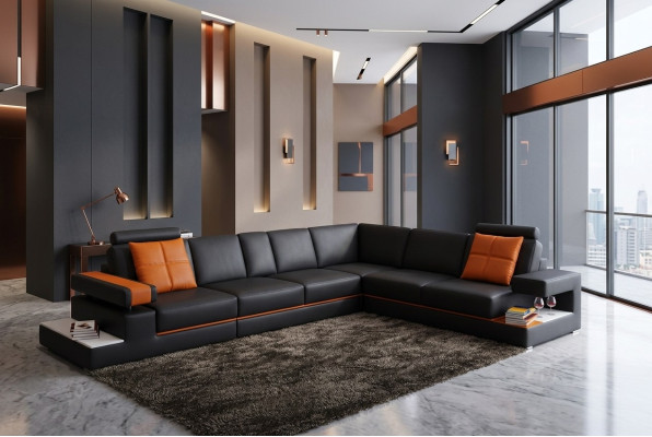 Moderne Wohnzimmer Ecksofa Couch Ledersofa mit Beleuchtung Sofa