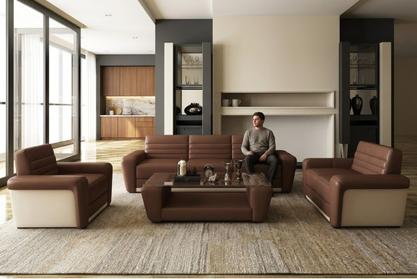 Ledersofa Sofa Couch Polster Sitz Couchen 3+2+1 Komplett Set Moderne