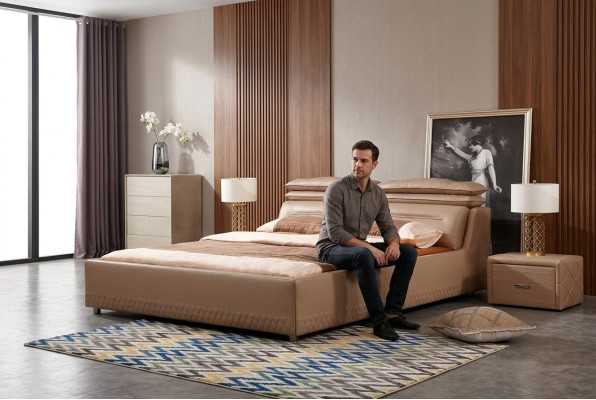 Modernes Design Bett XXL Luxus Hotel Betten Stil Doppel Leder 140 160