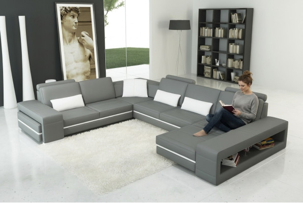 Ledersofa Couch Wohnlandschaft U-Form Design Modern Sofa Eck Dekor Sofas