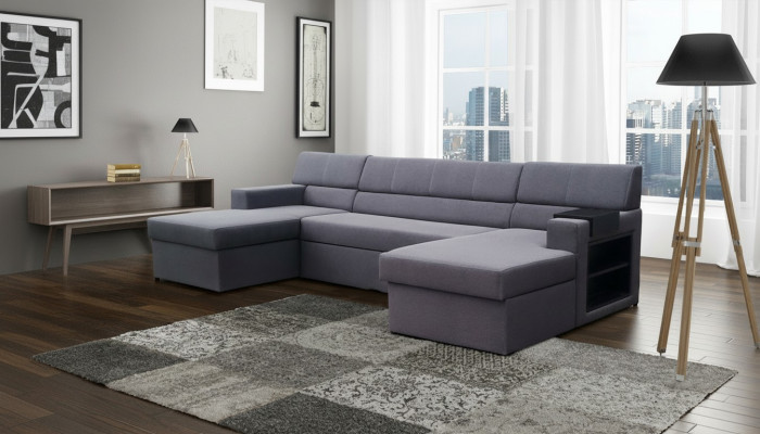 Design Ecksofa Markos U-form Bettfunktion Couch Hochtöner Leder Textil