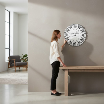 Wandrelief Steinplatte Bild Sonne Antik Stil Relief Steinguss Wand