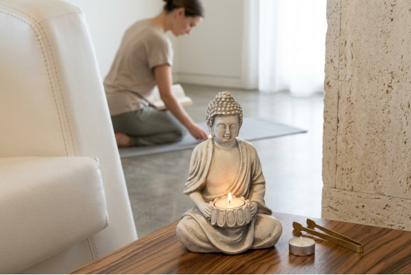 Buddha Skulptur Teelichter Kerze Ständer Große Skulptur Garten