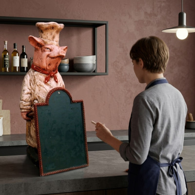 Restaurant Ständer Tafel Steak Figur Statue Skulptur Figuren Skulpturen Gastro