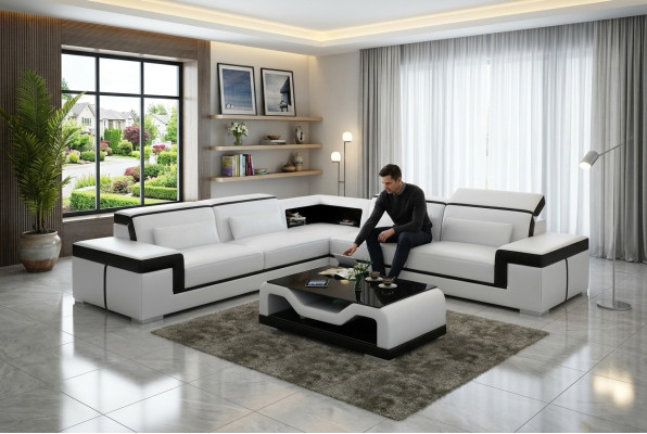 Ledersofa Couch Wohnlandschaft Ecksofa Eck Garnitur Design Modern Sofa G8020B