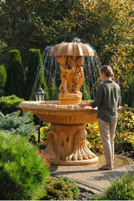Springbrunnen Garten Teich Brunnen 176cm Steinbrunnen Gartenbrunnen Fontaine Neu