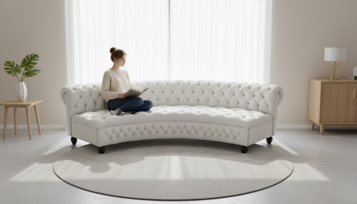 Ledersofa Sofa Couch Rundsofa Runde Couchen Rund Sofas Chesterfield 300cm XXL