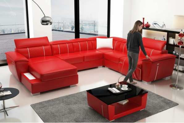 Ledersofa Couch Polster Designer Leder Sofas Sofa U-Form Couchen Wohnlandschaft