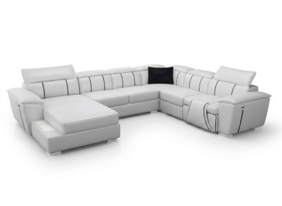 Ledersofa Couch Polster Weiß Leder Sofas Sofa U-Form Couchen Wohnlandschaft