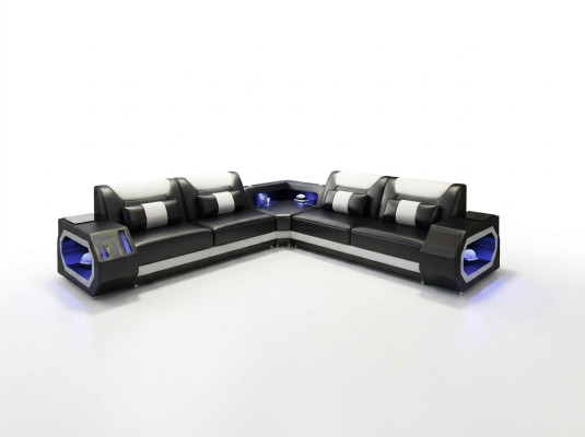 Ledersofa Couch Polster Designersofa Leder Sofas Sofa L-Form USB Soundboxen Neu