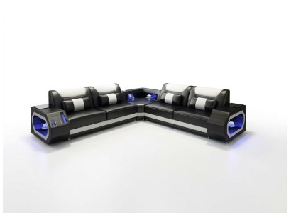 Ledersofa Couch Polster Designersofa Leder Sofas Sofa L-Form USB Soundboxen Neu